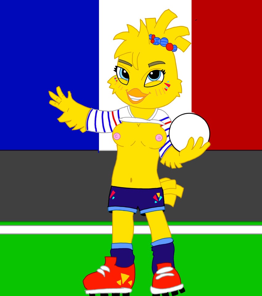 blue_eyes breasts chicken ettie fifa football furry mascot women world_cup yellow_body