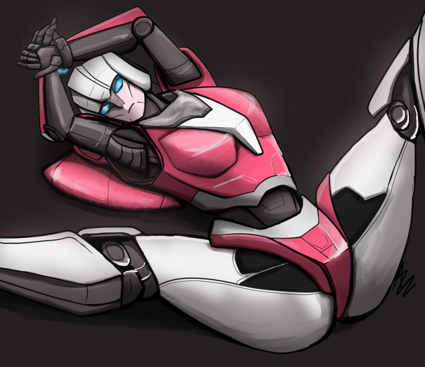 1girls arcee arcee_(bumblebee_movie) azzertyimages blue_eyes bumblebee_movie female panties pink_panties restrained robot robot_girl robot_humanoid solo solo_female spread_legs thick_thighs thighs transformers