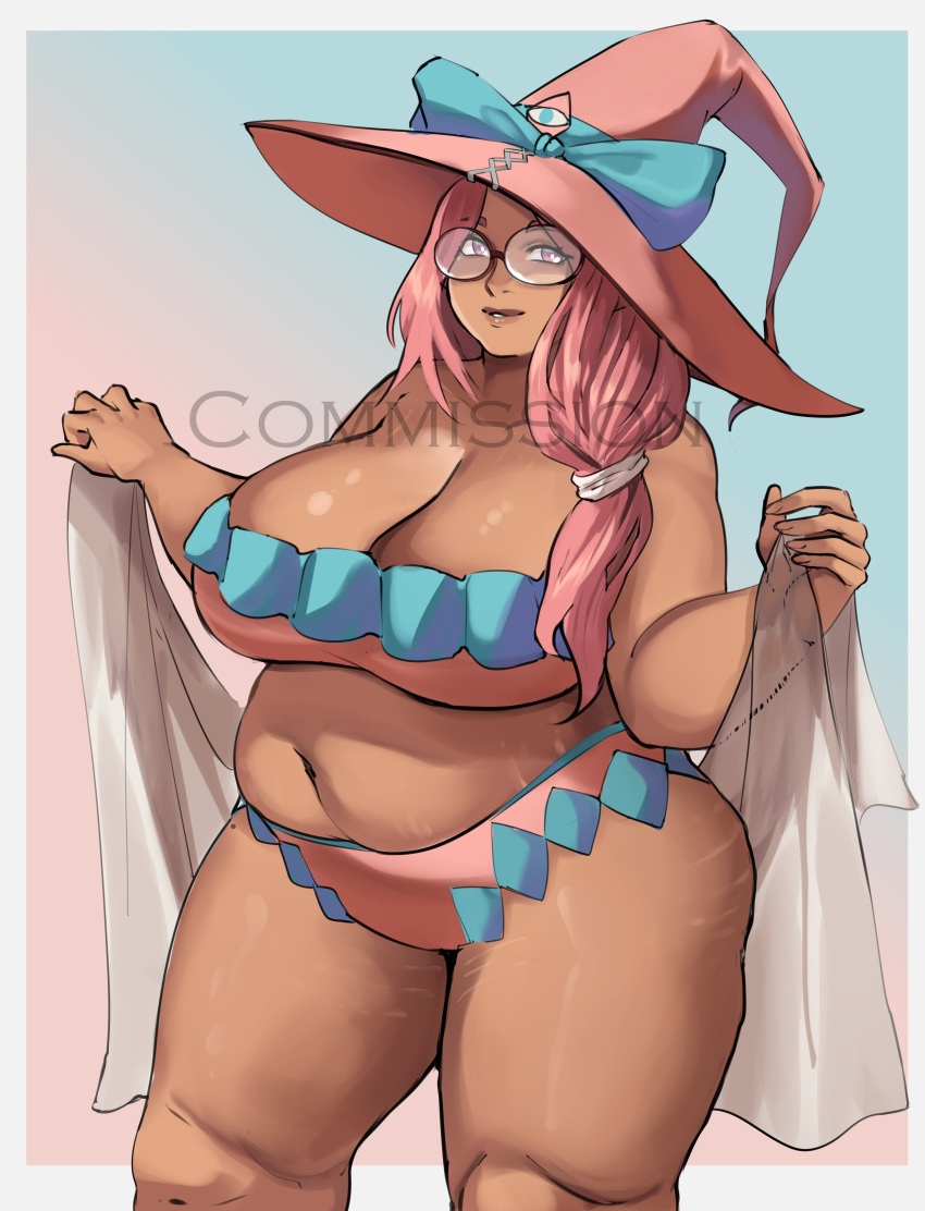 1girls bbw belly belly_button chubby chubby_female female glasses original overweight overweight_female pink_hair purple_eyes puzzled_artist solo solo_female stretch_marks swimsuit tagme thick_thighs thighs witch witch_hat