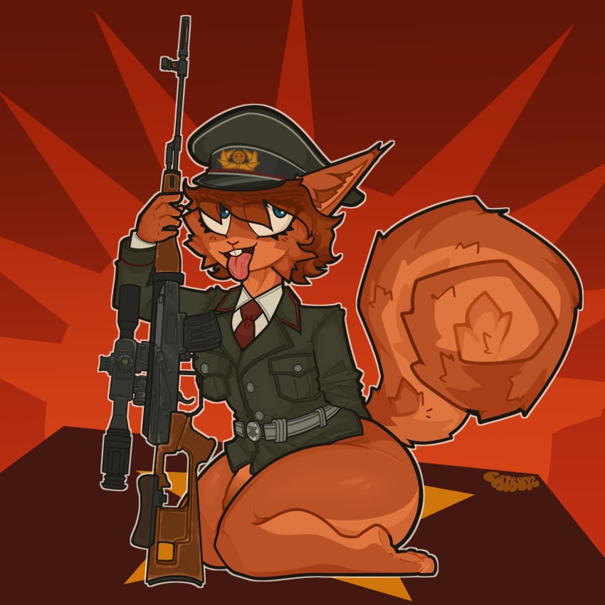 1:1 absurd_res anthro ass barely_visible_genitalia barely_visible_penis big_butt catboyz clothed clothing digital_media_(artwork) dragunov dragunov_svd feet femboy fur genitals german_democratic_republic gun hair hair_over_eye half_clothed half_naked hat headgear headwear hi_res holding_gun holding_object holding_ranged_weapon holding_weapon komissar_karl looking_at_viewer male male_only mammal military military_cap military_clothing military_uniform penis ranged_weapon rifle rodent sciurid simple_background skimpy smile sniper_rifle solo solo_male squirrel svd tail thick_thighs tongue tongue_out topwear tree_squirrel uniform weapon