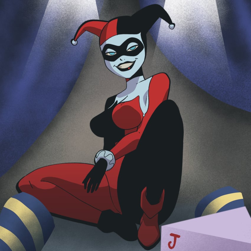 batman:_the_animated_series batman_(series) blue_eyes coolerinker dc dc_comics harley_quinn harley_quinn_(classic) inker_comics inkershike looking_at_viewer medium_breasts thick_thighs wide_hips wide_thighs