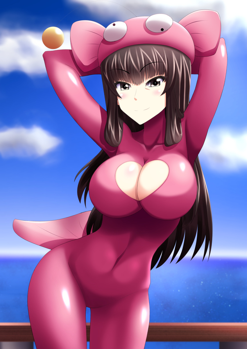 1girls anglerfish_costume big_breasts bodysuit breasts girls_und_panzer large_breasts memotonoshiwatsubasa nishizumi_shiho