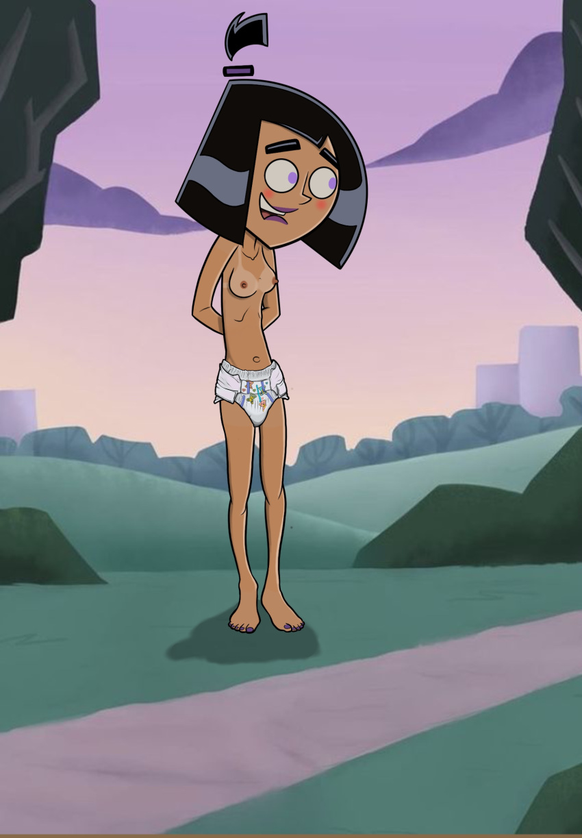 1girls accurate_art_style breasts danny_phantom diaper diaper_only embarrassed embarrassed_nude_female female goth goth_girl nipples sam_manson