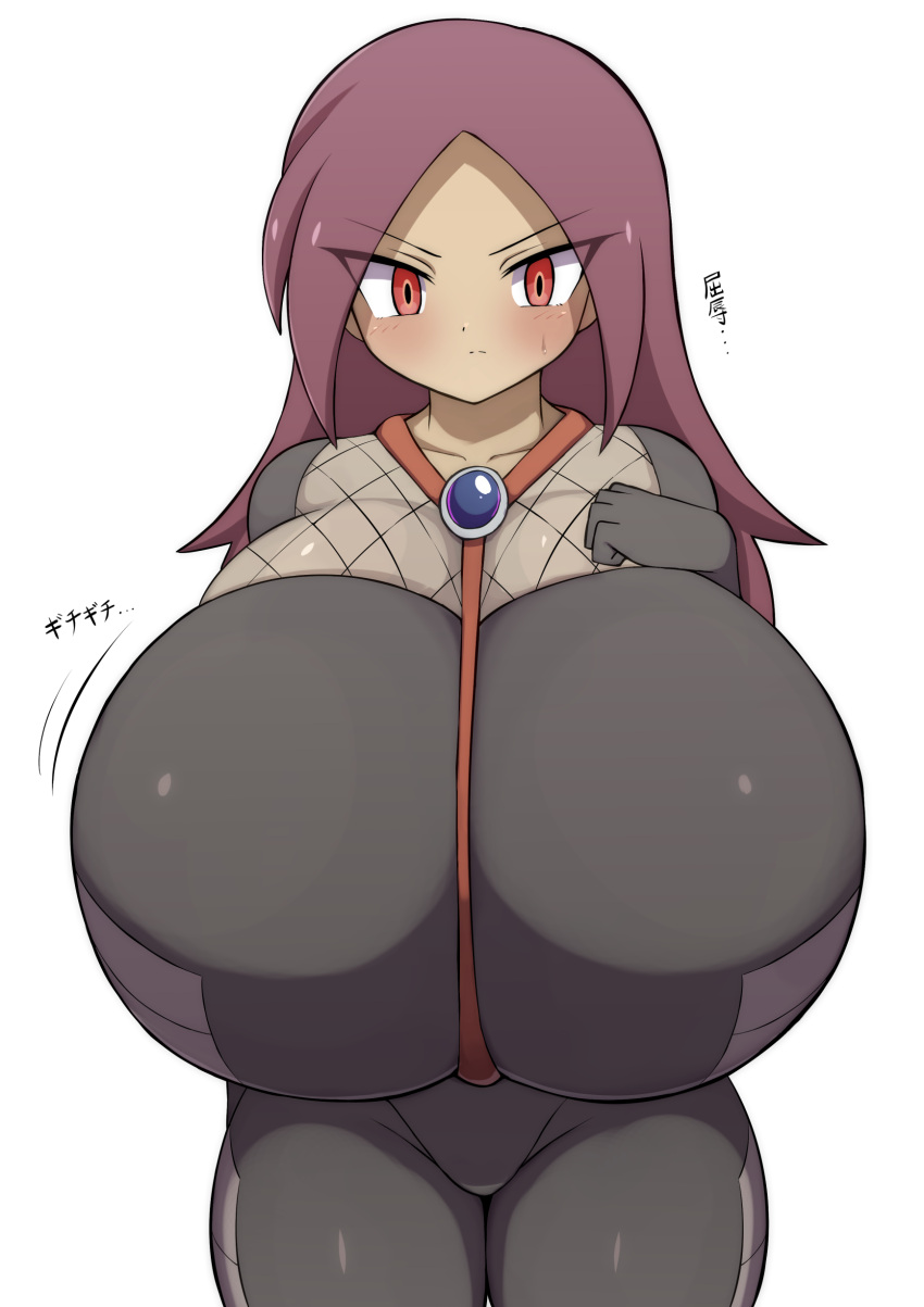 1girls ai_touchi alternate_breast_size big_breasts collar_bone gigantic_breasts huge_breasts hyper_breasts icer_(inazuma_eleven) jaga334 large_breasts lucy_hailstone massive_breasts red_eyes shortstack simple_background white_background