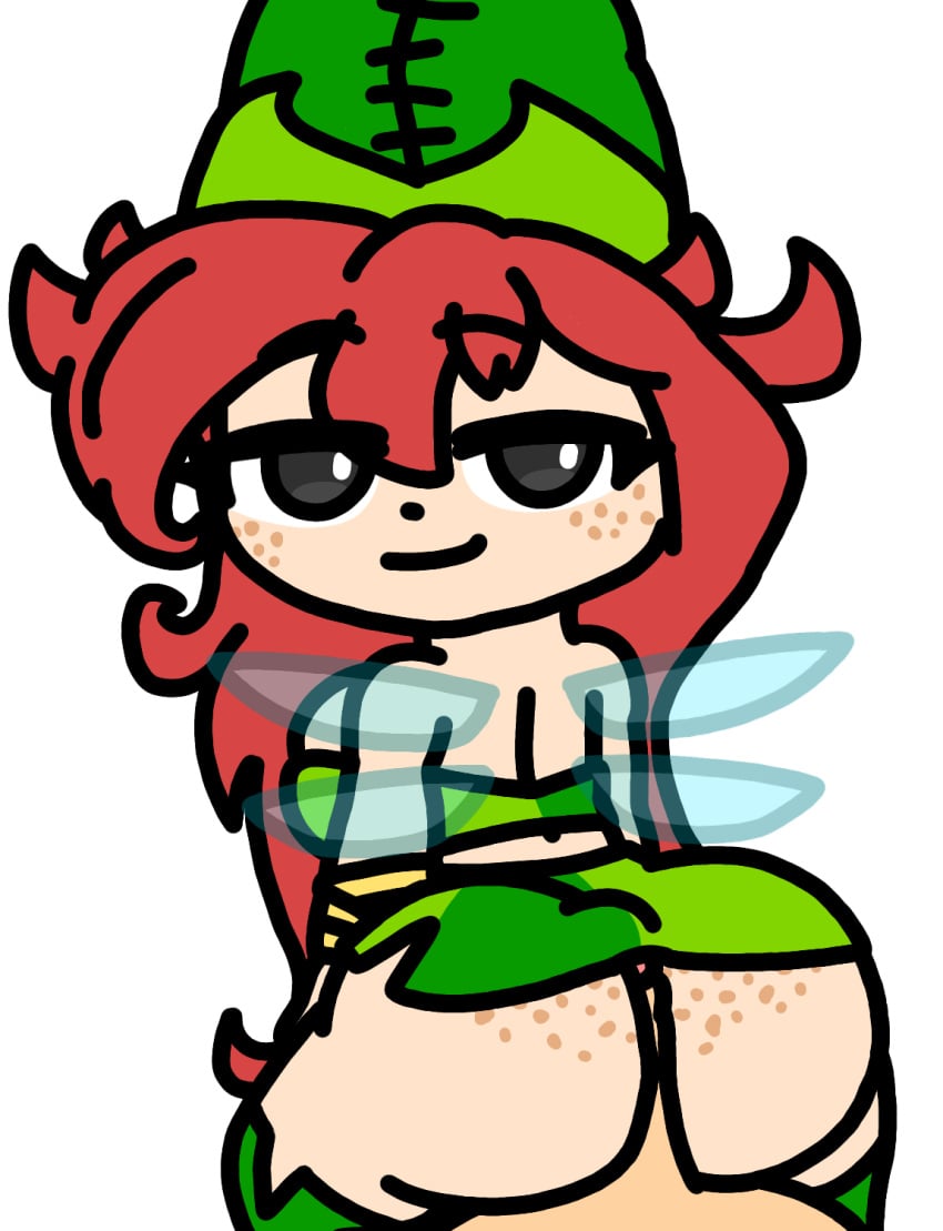 betilla_(rayman) big_ass big_breasts big_penis black_eyes bubble_butt buttjob buttjob_over_clothes clothed clothing freckles freckles_on_ass freckles_on_face hat headgear headwear hot_dogging hotdogging legokoopa_(artist) nymph_(rayman) penis_between_ass penis_between_cheeks rayman_(series) rayman_origins red_hair thick_ass thick_thighs ubisoft white_outline wings