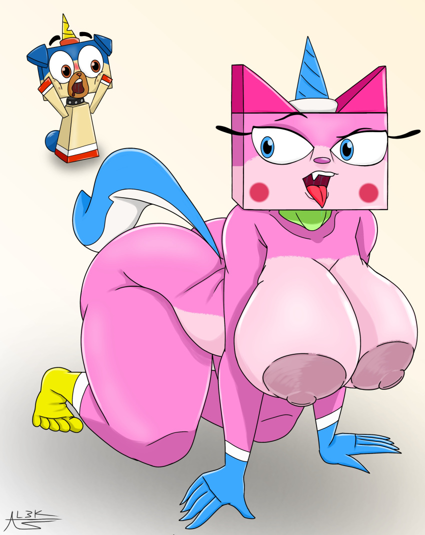 1boy ahe_gao al3kz anthro ass big_ass big_breasts blue_body blue_eyes breasts brother brother_and_sister cartoon_network drooling female looking_at_another male pink_body puppycorn showing_ass surprised surprised_expression unikitty