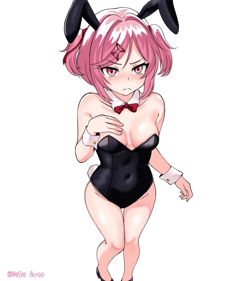 1female 1girls 5_fingers breasts bunny_ears bunny_suit bunnysuit doki_doki_literature_club female maka_arts natsuki_(doki_doki_literature_club) pink_eyes pink_hair