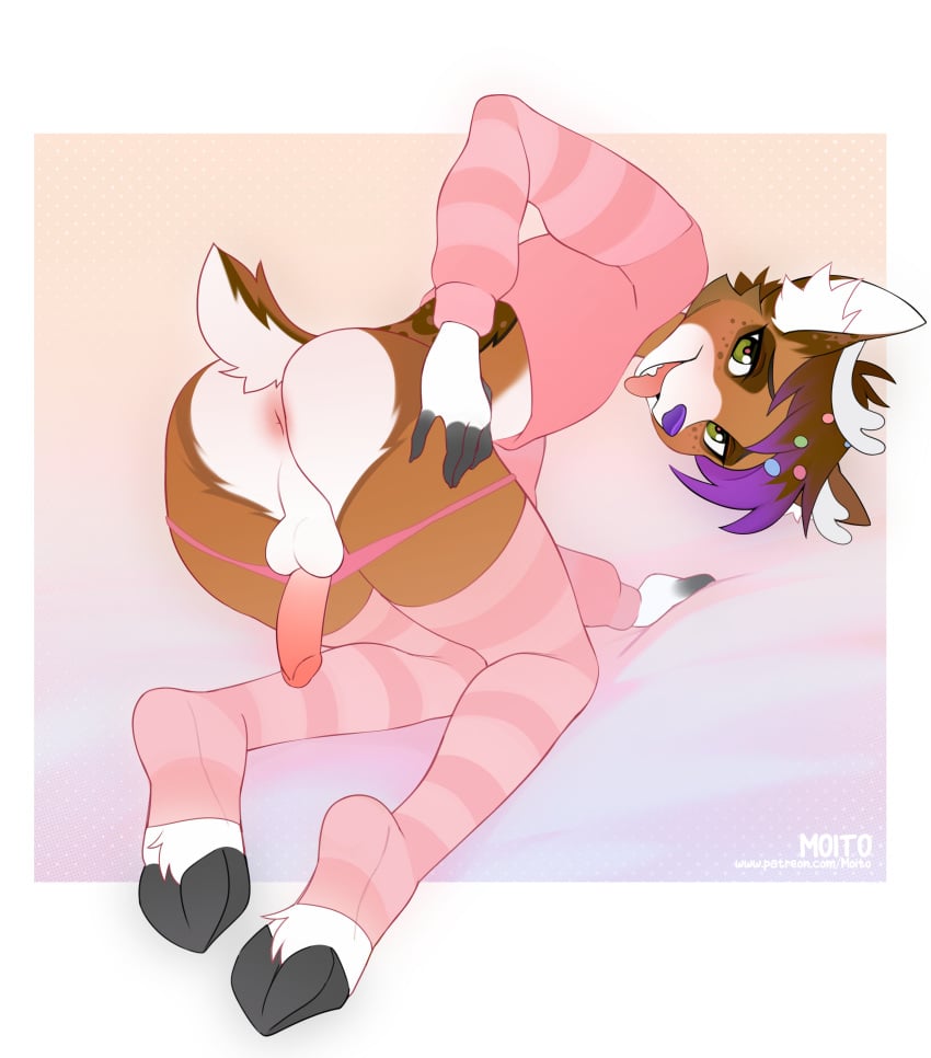 absurd_res antlers ass clothed clothing cloven_hooves cropped_hoodie deer femboy footwear genitals hi_res hooves horn legwear male mammal moito partially_clothed penis scut_tail short_tail sirius_(siriusdeer) socks solo tail thigh_highs thigh_socks