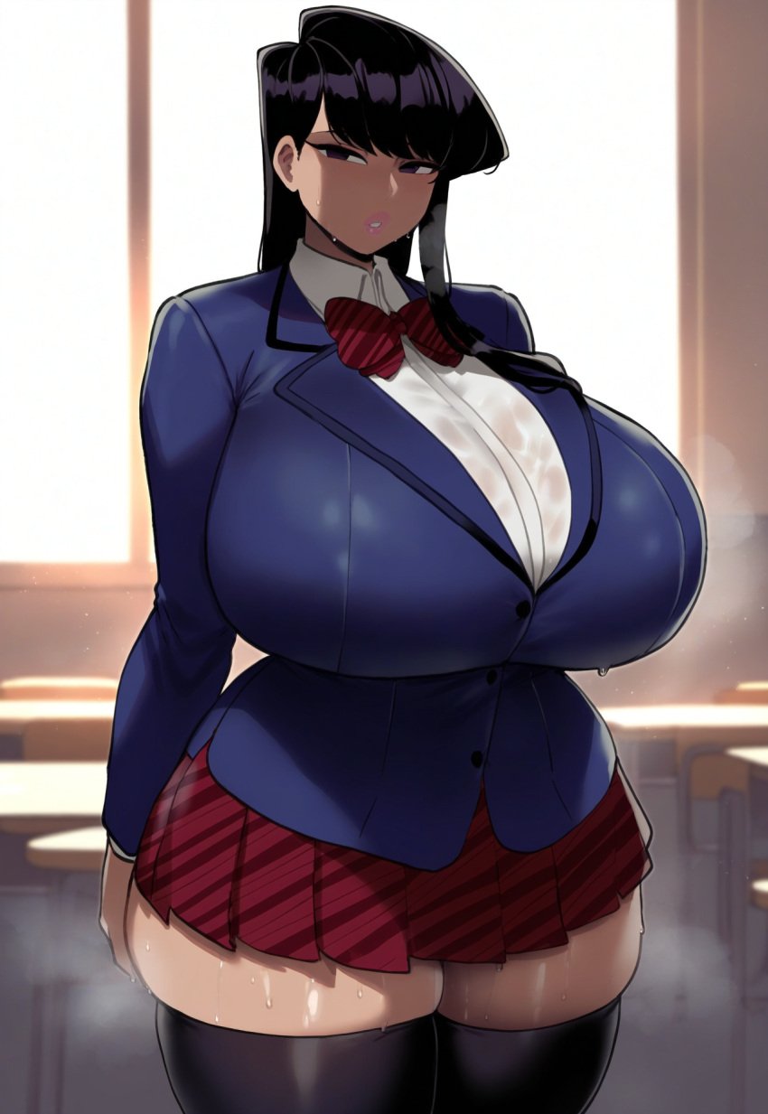 ai_generated classroom cuffyai huge_breasts komi-san_wa_komyushou_desu komi_shouko school_uniform wide_hips