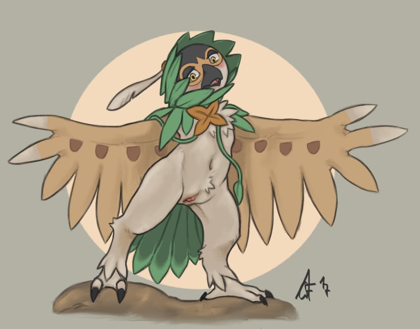 1girls 2017 avian beak belly big_feet biped blush crestfallenartist decidueye feet female female_decidueye female_only feral flat_chest flat_chested fur furry furry_only looking_at_viewer navel nintendo no_nipples nude pokémon_(species) pokemon pussy semi-anthro sketch smile solo standing text thick_thighs video_games watermark wings