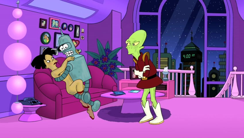 amy_wong bender_bending_rodriguez breasts female futurama human kif_kroker male robot straight