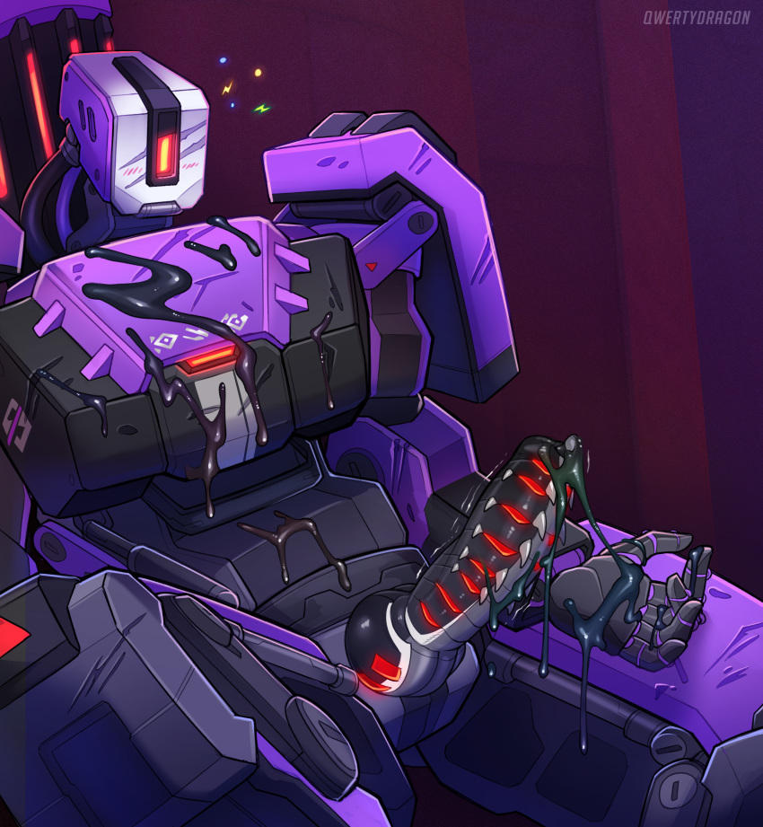 2019 alternate_costume bastion_(overwatch) black_cum cum cum_on_body knot masturbation null_sector_bastion omnic overwatch penis qwertydragon robot twitching unusual_cum unusual_penis