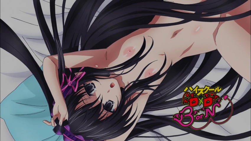 1girls :o areolae black_hair bow breasts completely_nude completely_nude_female demon_girl female flat_chest high_school_dxd high_school_dxd_born long_hair lying lying_on_bed navel nipples nude official_art ophis_(high_school_dxd) petite screencap screenshot small_breasts smaller_female tired tnk_(company)