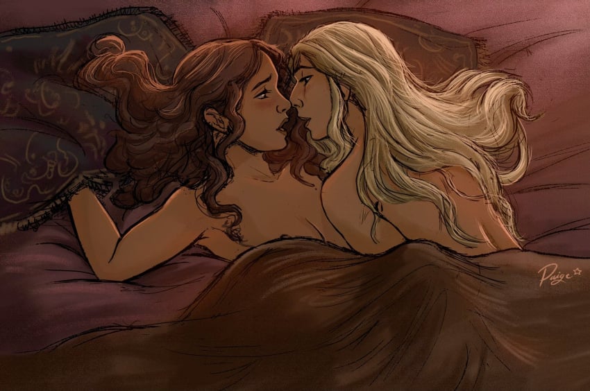 2024 2girls a_song_of_ice_and_fire alicent_hightower bed_sex female female_only fingering house_of_the_dragon implied_fingering kissing lesbian_sex multiple_girls on_bed paige rhaenyra_targaryen romantic_sex under_covers yuri