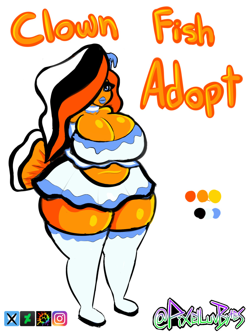 adopt adoptable anemone aquatic big_ass big_breasts big_butt big_thighs black_hair blue_eyes chubby chubby_female clown_fish fins fish huge_ass huge_breasts long_hair multicolored_hair no_humans non-human non-human_only oc orange_ orange_body orange_hair orange_skin pixelluvbytez thick thick_ass thick_butt thick_hips thick_legs thick_lips thick_thighs thighhighs white_hair