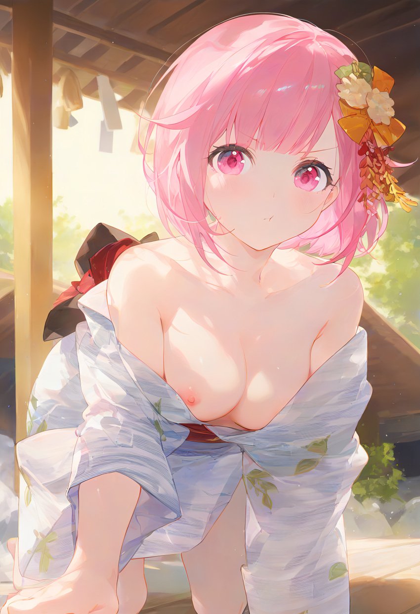 1girls ai_generated areola areolae big_breasts blush blush breasts breasts breasts breasts_out cleavage clothed clothing female female_focus female_only high_resolution highres looking_at_viewer naked nipples ootori_emu partially_clothed partially_clothed_female partially_nude partially_undressed pink_eyes pink_hair pov project_sekai solo solo_female solo_focus tits_out yukata