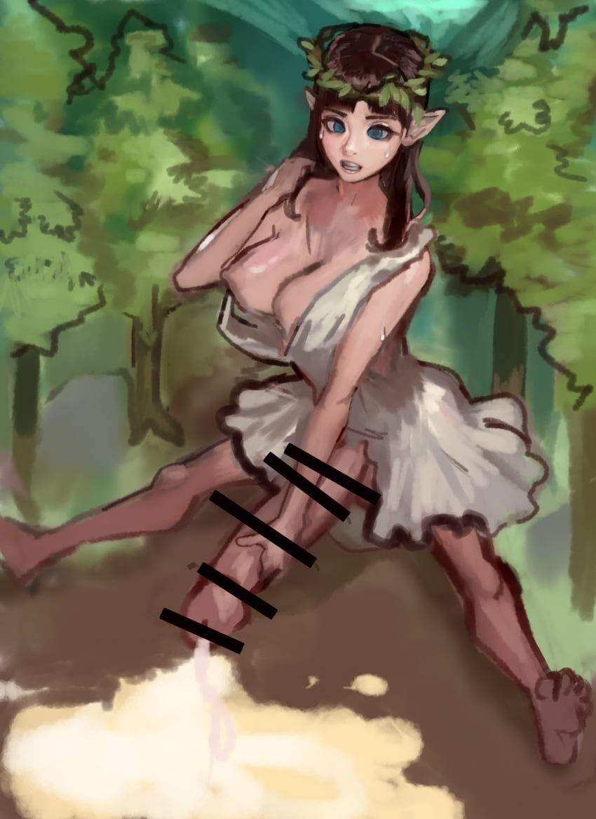 1futa absurd_res barefoot big_breasts blue_eyes breasts brown_hair censored clothed clothing crown cum dress ejaculation elf erection excessive_cum feet forest futa_giantess futa_only futanari giant_breasts giant_penis giantess goddess hi_res huge_cock humanoid humanoid_penis kmaro legs_apart light-skinned_futanari light_skin long_hair masturbation mostly_clothed mostly_nude nude nude_futanari one_breast_out orgasm penis pointy_ears sitting solo sweat