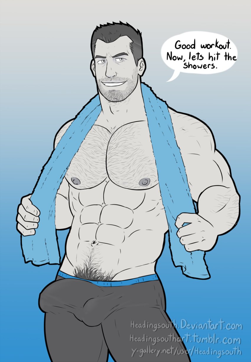 1boy 2016 bara bulge facial_hair headingsouth human male male_only muscles muscular nintendo partially_clothed pubic_hair shirtless solo video_games wii_fit wii_fit_trainer wii_fit_trainer_(male)