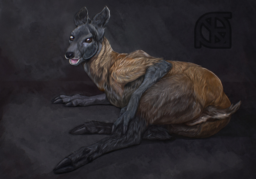 anthro anus ass black_nose cervine cosmiclife female feral flat_chested fur hi_res hooves looking_at_viewer lying mammal musk_deer on_side pinup pose pussy semi-anthro solo