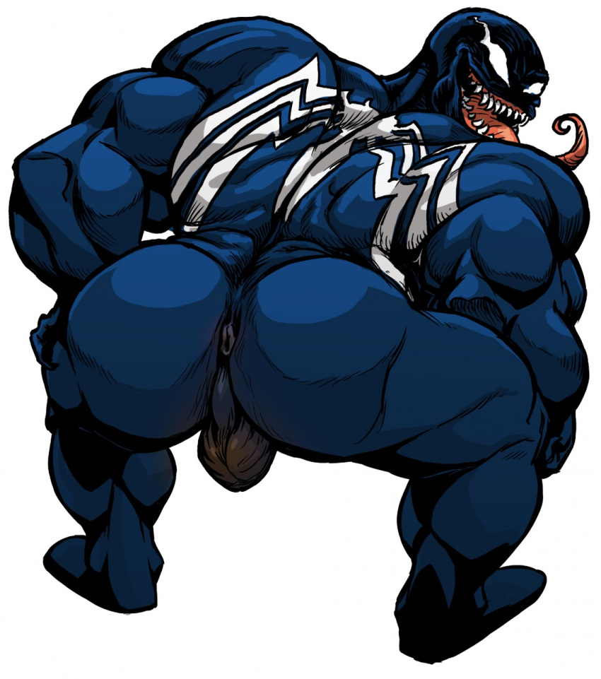 alien anus ass balls big_butt big_muscles crouching genitals hi_res humanoid long_tongue looking_at_viewer looking_back looking_back_at_viewer male male_only marvel marvel_comics muscular muscular_male presenting presenting_hindquarters rear_view smile solo solo_male symbiote tongue tongue_out venom_(marvel) ya-iz-kgb