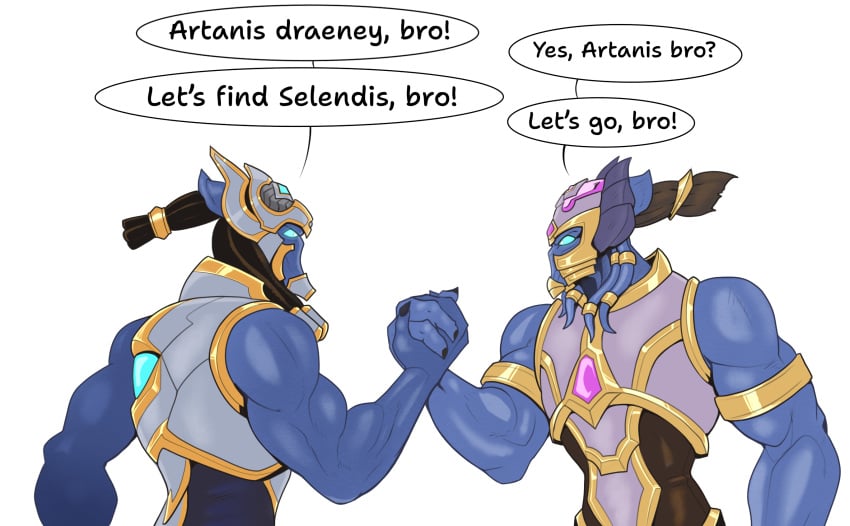 2boys alien artanis big_breasts blue_body blue_eyes blue_skin comic comic_page draenei heroes_of_the_storm horns image_set protoss spacemaxmarine starcraft starcraft_2 warcraft