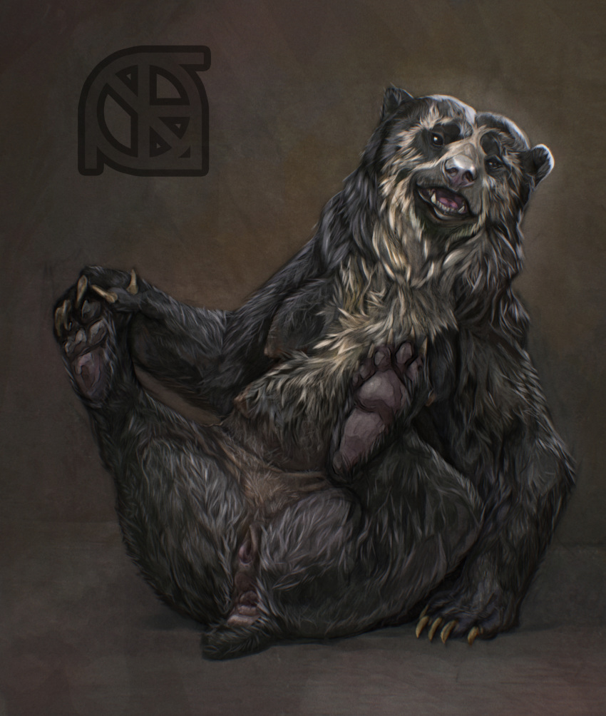 anthro anus ass bear breasts cosmiclife feet female feral fur hi_res hindpaw looking_at_viewer mammal multi_breast paws pinup pose pussy semi-anthro sitting solo spectacled_bear spread_legs spreading teats teeth