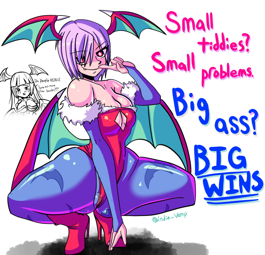 age_difference big_ass color darkstalkers demon demon_girl flat_chest flat_chested head_wings indievamp lilith_aensland morrigan_aensland succubi succubus succubus_wings vampire vampire_girl wings