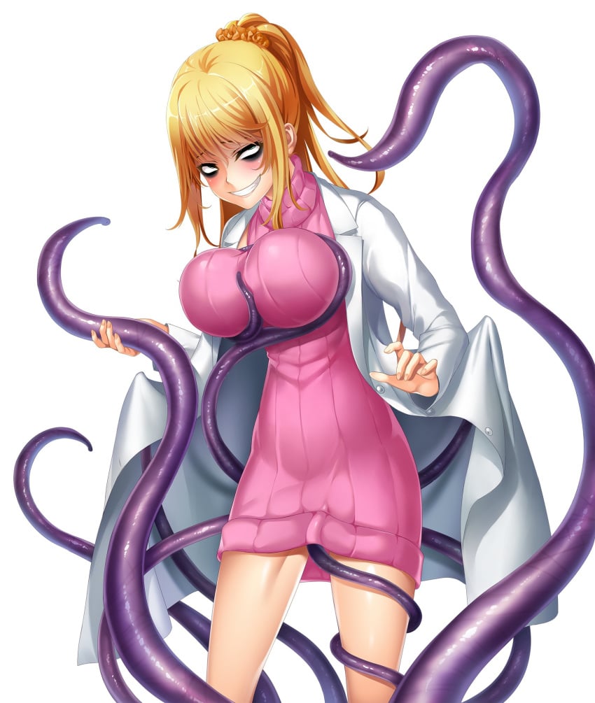 ambiguous_penetration bare_legs blonde_hair blush breast_grab breast_press breasts clothing covered_penetration creature curvy dress evil_grin eyeshadow female gara_ayuri grabbing green_eyes happy implied_penetration implied_sex labcoat large_breasts lilith-soft long_hair looking_at_viewer mirena_laevateinn naughty_face ponytail purple_tentacles sex_under_clothes sex_under_dress shiny shiny_hair shiny_skin shiny_tentacles simple_background smile solo standing suggestive_fluid sweater_dress taimanin_asagi_battle_arena tentacle tentacle_around_breasts tentacle_grab tentacle_under_clothes tentacle_under_dress tentacles_around_legs tentacles_under_clothes white_background