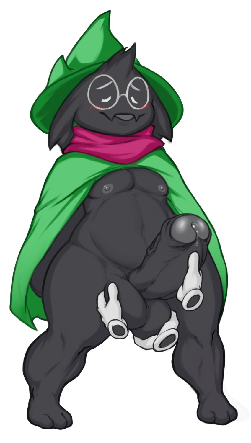 1boy ball_fondling balls big_balls black_fur blush caprine closed_eyes deltarune floating fondling fur goat hat magic_user male male_only mammal nipples ralsei ralsei_with_black_fur scarf shortstack slightly_chubby solo undertale undertale_(series) v-sarg video_games vladimir-sarg