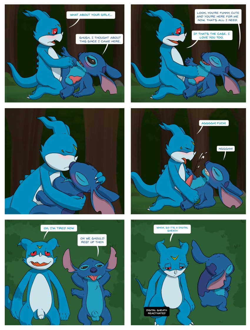 2boys alien anal blush comic confession crossover digimon disney experiment_626 gay kissing knot lilo_and_stitch love male male_only oriont sex stitch tongue tongue_out vee_stitch veemon yaoi