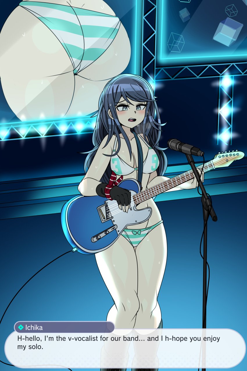 1girls ass big_ass bra breasts bubble_butt captain_kirb dat_ass fat_ass female female_only fingerless_gloves gloves guitar hoshino_ichika_(project_sekai) huge_ass instrument large_ass microphone panties png project_sekai screen solo stage text text_box thick_ass thick_thighs wide_hips