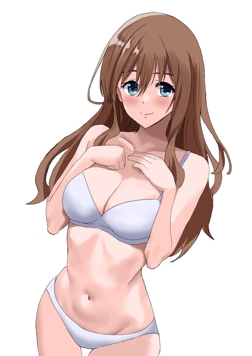 1girls absurd_res absurdres bare_arms bare_belly bare_chest bare_hands bare_hips bare_midriff bare_navel bare_shoulders bare_skin bare_thighs bare_torso belly belly_button blue_eyes blue_eyes_female blush blush_lines blushing_at_viewer blushing_female bra breasts brown_eyebrows brown_hair brown_hair_female cleavage collarbone curvy curvy_body curvy_female curvy_figure curvy_hips dot_nose elbows exposed exposed_arms exposed_belly exposed_legs exposed_midriff exposed_shoulders exposed_thighs exposed_torso female female_focus female_only fingers groin hair_between_eyes half_naked hands_on_chest hands_on_own_chest hibike!_euphonium high_resolution highres hourglass_figure kinomiki kuroe_mayu legs light-skinned_female light_skin long_hair looking_at_viewer medium_breasts naked naked_female navel nude nude_female panties pussy shoulders simple_background slender_body slender_waist slim_girl slim_waist smile smiling smiling_at_viewer solo standing thick_thighs thigh_gap thighs thin_waist underwear upper_body v-line white_background white_bra white_panties white_underwear wide_hips