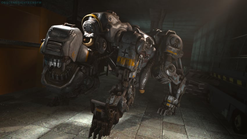 absurd_res balls big_balls big_penis claw_(weapon) claws fangs feral genitals hi_res huge_cock long_penis machine male melee_weapon obsceneeighteensfm panzerhund penis robot robot_anthro sharp_teeth solo teeth weapon wolfenstein