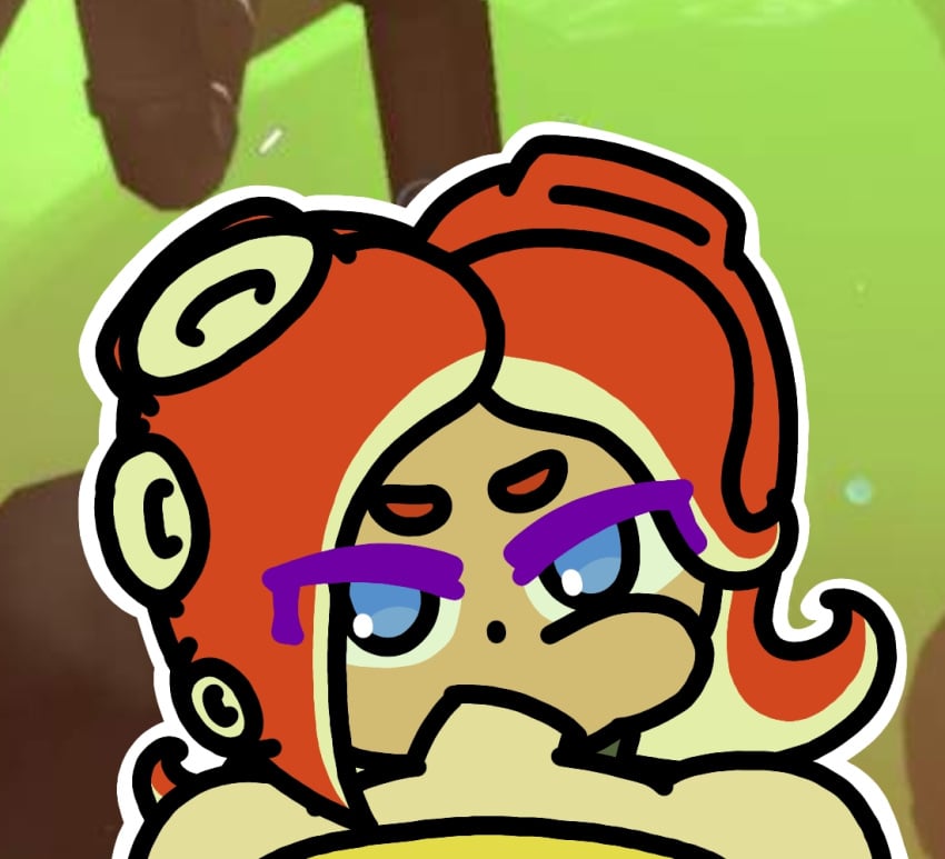 1boy 1girl 1girl1boy 1girls agent_4_(splatoon) background big_penis blowjob blue_eyes bottomless bottomless_male bulge cheek_bulge clothing fellatio inkling inkling_boy legokoopa_(artist) octarian octoling octoling_girl octoling_rival red_hair splatoon splatoon_2 tentacle tentacle_hair white_outline