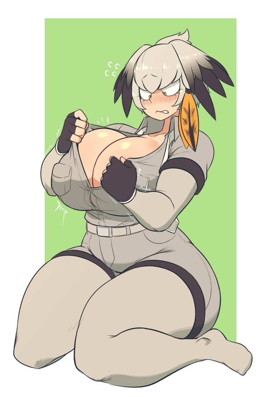 anime big_breasts blush blush breasts commission embarrassed embarrassed_female female female_focus female_only kemono_friends littlej_(zi19191) manga shoebill_(kemono_friends) solo solo_female solo_focus thick_thighs thighs