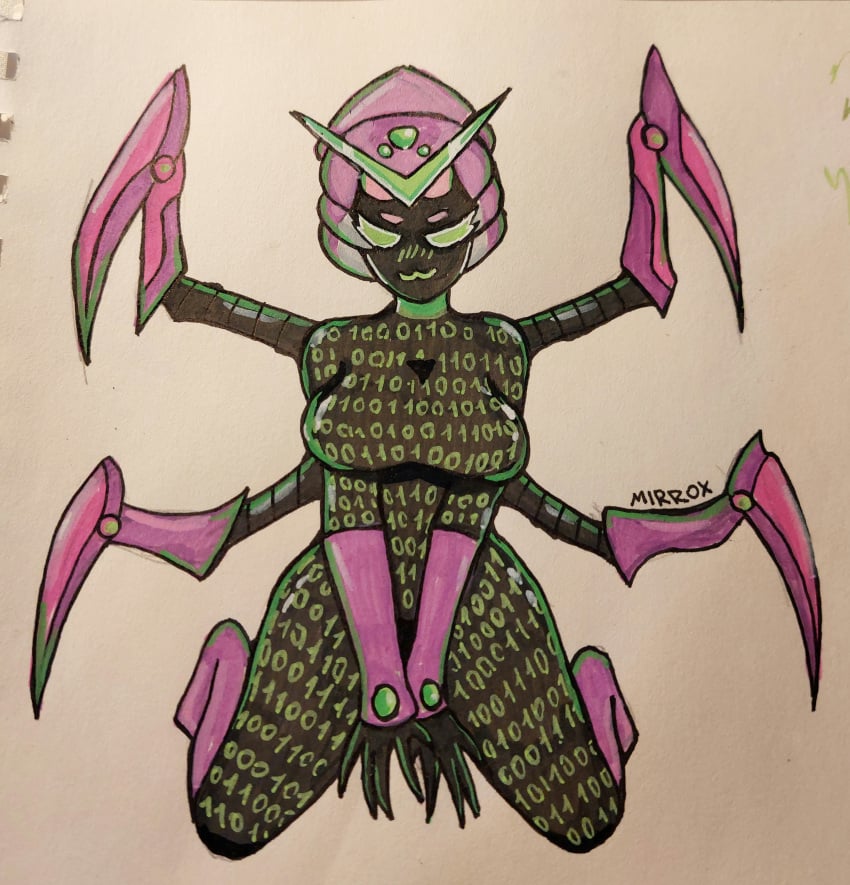 0 1girls :3 blush brawl_stars breasts charlie_(brawl_stars) code dark-skinned_female drawn female gloves green_eyelashes hair looking_at_viewer looking_pleasured purple robot_girl robot_tentacles sharp_claws tentacles virus virus_charlie_(brawl_stars)