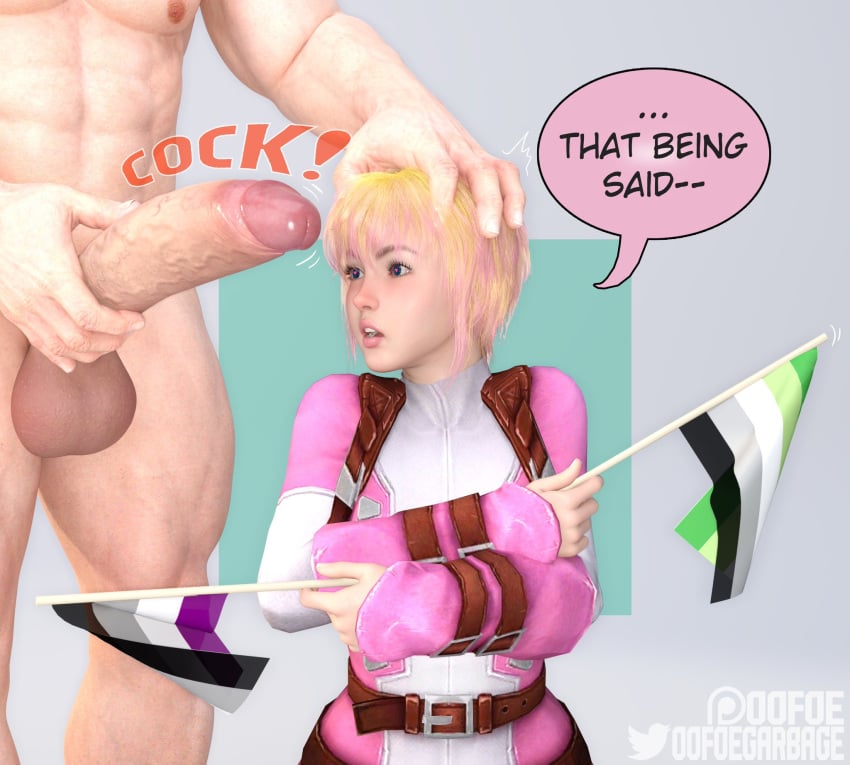 1boy 1boy1girl 1girl 1girl1boy 1girls 3d 3d_(artwork) aromantic aromantic_pride_colors asexual asexual_pride_colors asexual_with_male big_balls big_penis cock_hungry cock_worship dialogue female foreskin gwen_poole gwenpool heart-shaped_pupils huge_balls huge_cock human human_male large_balls large_cock large_penis light-skinned_male light_skin male male/female marvel marvel_comics oofoe orientation_play part_of_a_set penis speech_bubble uncircumcised uncut unseen_male unseen_male_face