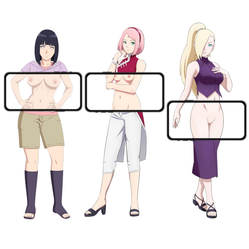 3girls female female_only human hyuuga_hinata ino_yamanaka multiple_girls naruto naruto_(classic) naruto_(series) naruto_shippuden nude sakura_haruno toadd95 white_background x-ray x-ray_app