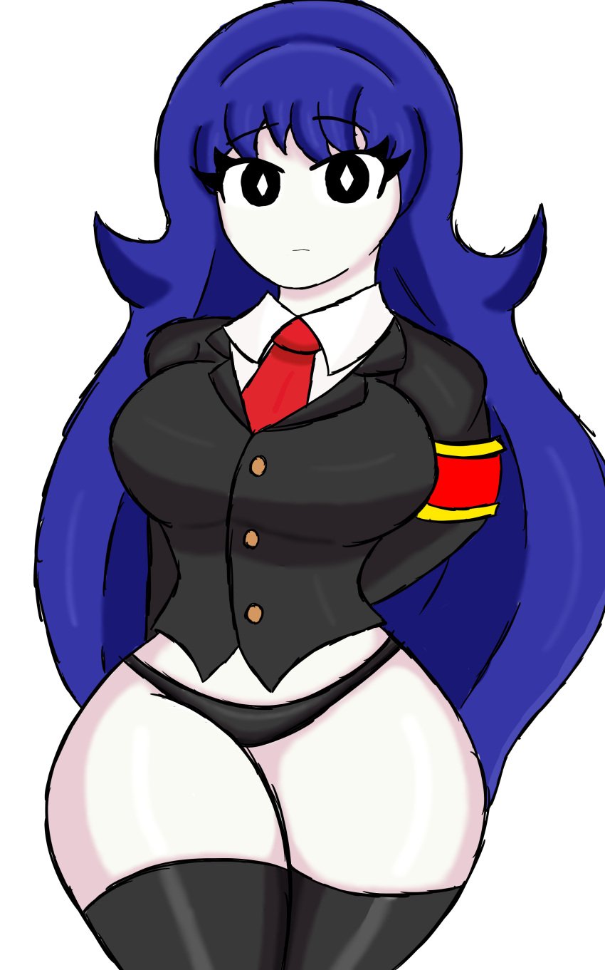 1girls ass big_ass big_breasts blue_hair bongbong breasts clothed clothing employee_(lobotomy_corporation) female female_focus female_only its_archville lobotomy_corporation looking_at_viewer panties partially_clothed project_moon self_upload solo suit thick_thighs thighhighs thighs