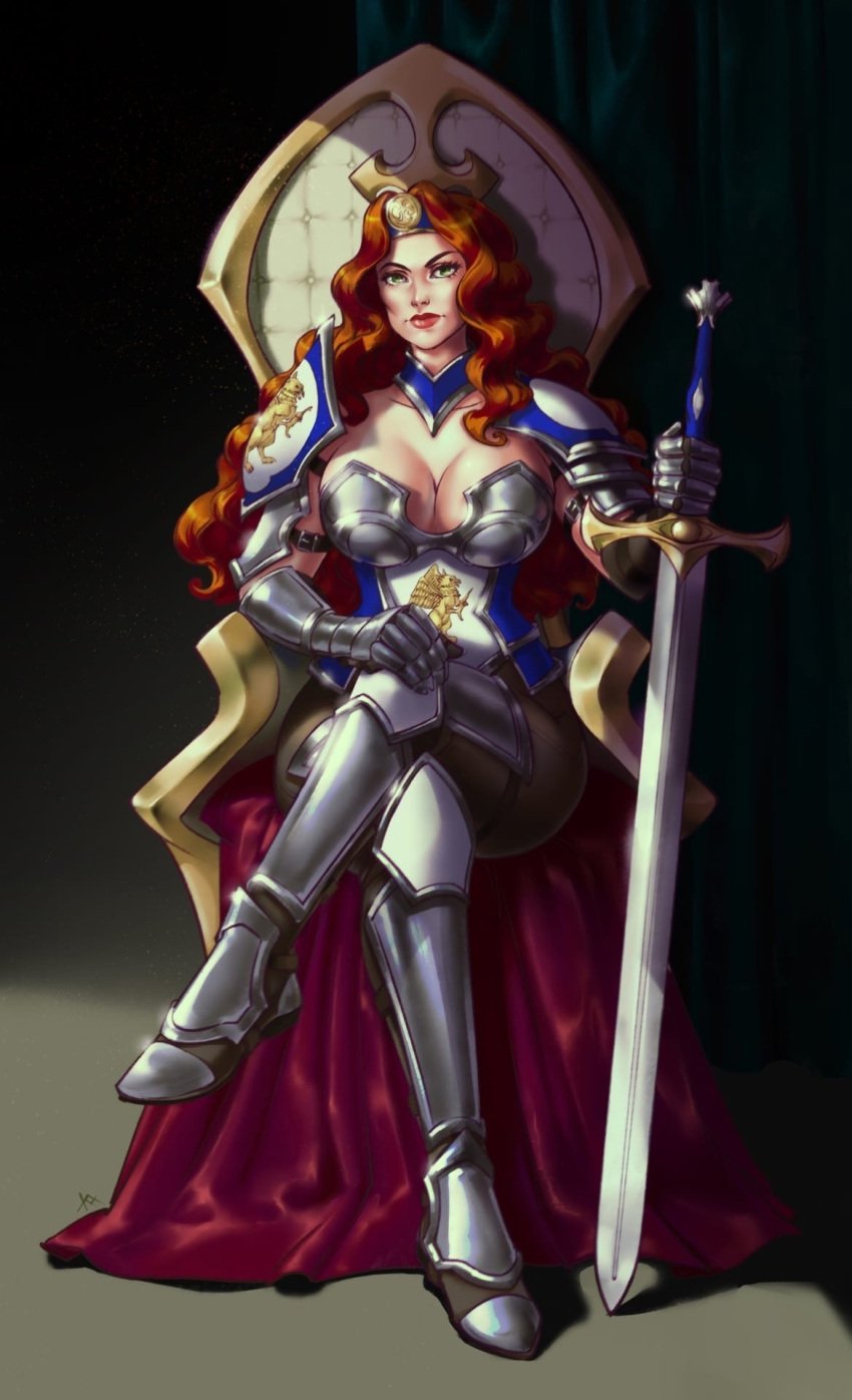 armor artist_request character_request cleavage female_knight heroes_of_might_and_magic heroes_of_might_and_magic_3 knight looking_at_viewer tagme_(artist)