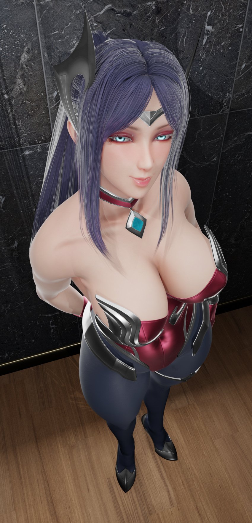 1female 1girls 3d big_breasts big_thighs blue_hair bunny_ears bunny_girl bunnysuit female female_focus female_only irelia_xan league_of_legends looking_at_viewer riot_games