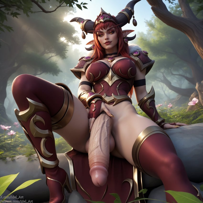 1futa ai_generated alexstrasza big_balls big_penis clothes elf flowers forest futanari high_heels horns huge_cock huge_penis idel_art looking_at_viewer painted_nails sitting solo stable_diffusion touching_penis veiny_penis world_of_warcraft yellow_eyes