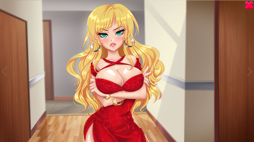 blonde_hair breasts cleavage clothed fap_ceo green_eyes large_breasts laura_(fap_ceo) tagme