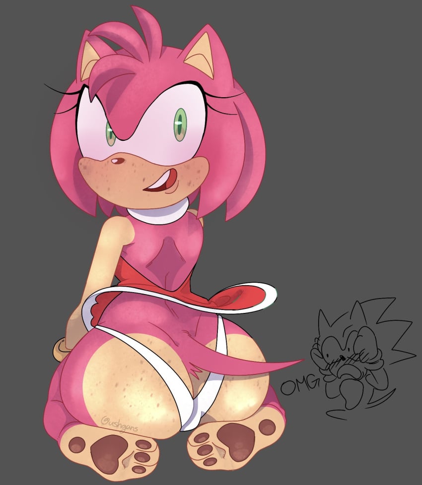 1girls amy_rose ass barefoot big_ass blush dress feet female freckles freckles_on_ass freckles_on_face furry hedgehog hedgehog_girl hindpaw kneeling pawpads sega sonic_(series) sonic_the_hedgehog sonic_the_hedgehog_(series) thong ushgans white_thong