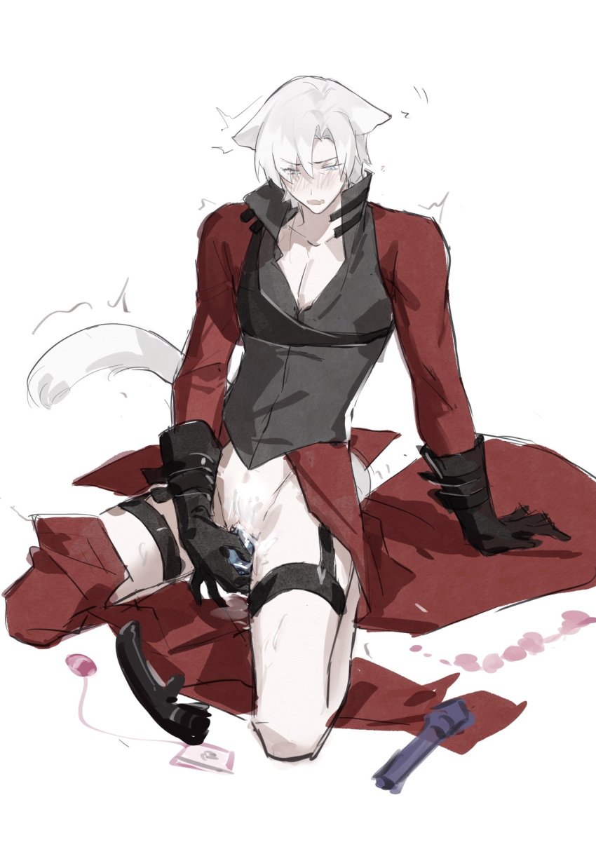 1cuntboy bishonen blue_eyes blush bottomless cat_ears cat_tail catboy clothed clothing cuntboy cuntboy_focus cuntboy_only cuntboy_penetrated cuntboysub dante dante_(devil_may_cry) devil_may_cry devil_may_cry_2 dildo femboy feminine_male gloves intersex male_to_cuntboy masturbating masturbation pale_skin pantless pretty_boy sex_toy sex_toys solo_cuntboy solo_focus twink white_background white_hair