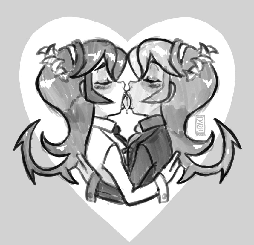 clone dewdler filia_(skullgirls) french_kiss french_kissing fukua_(skullgirls) kissing passionate saliva skullgirls tongue tongue_kiss yuri