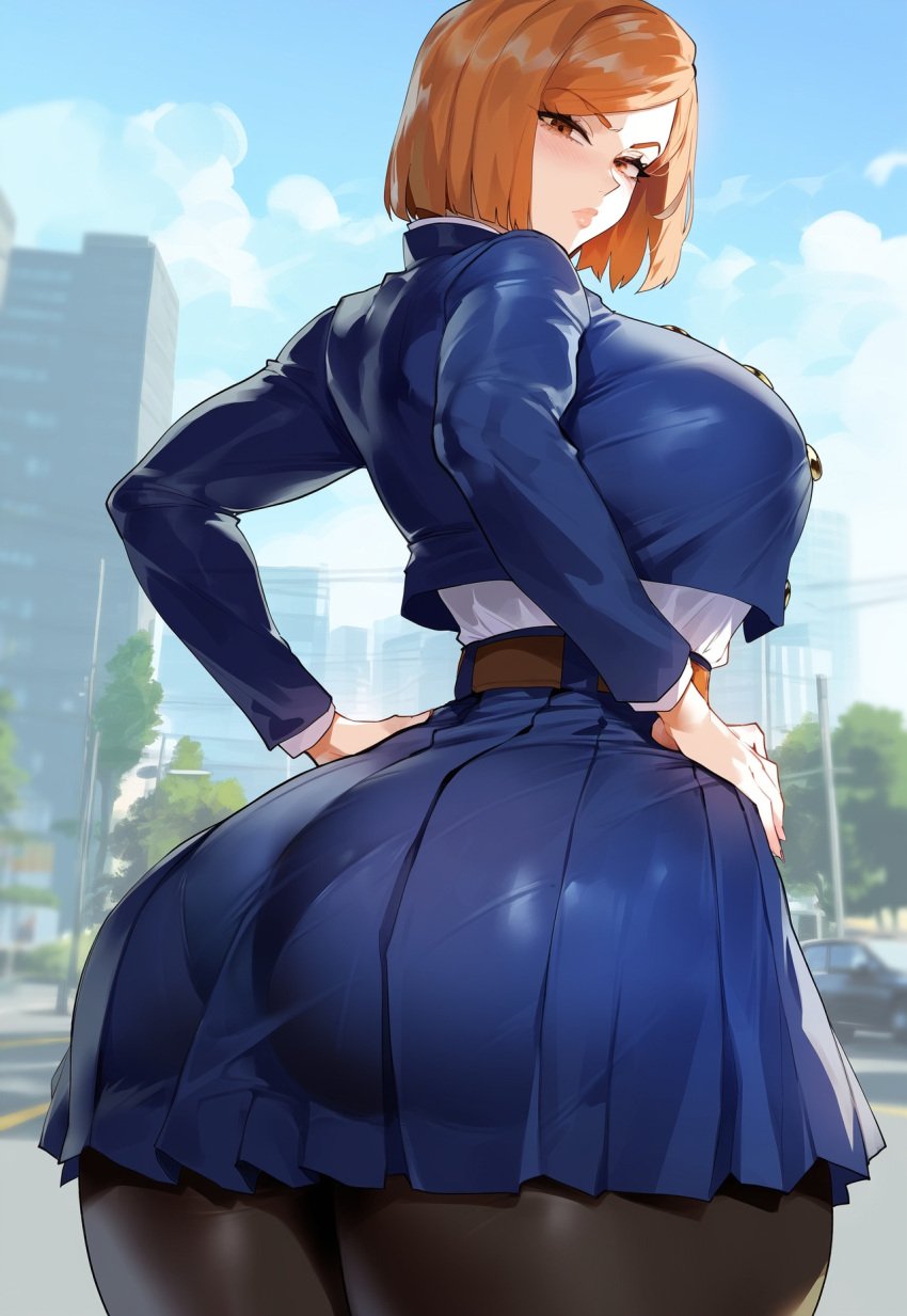 1girls ai_generated ass ass_focus ass_in_face ass_pov ass_visible_through_thighs ass_worship assertive_female big_ass big_butt bratty creamy_ai fat_ass fat_butt female female_only from_below glaring_at_viewer hands_on_hips hourglass_figure huge_ass huge_butt huge_thighs human jujutsu_kaisen kugisaki_nobara looking_back_at_viewer looking_down_at_viewer nylons panties panties_visible_through_clothing pantyhose pantyshot pout pouting pouting_at_viewer pouty pouty_lips pov school_uniform schoolgirl skirt slim_waist solo thiccwithaq_(ai_style) thick_ass thick_butt thick_thighs tight_clothing tsundere wide_hips