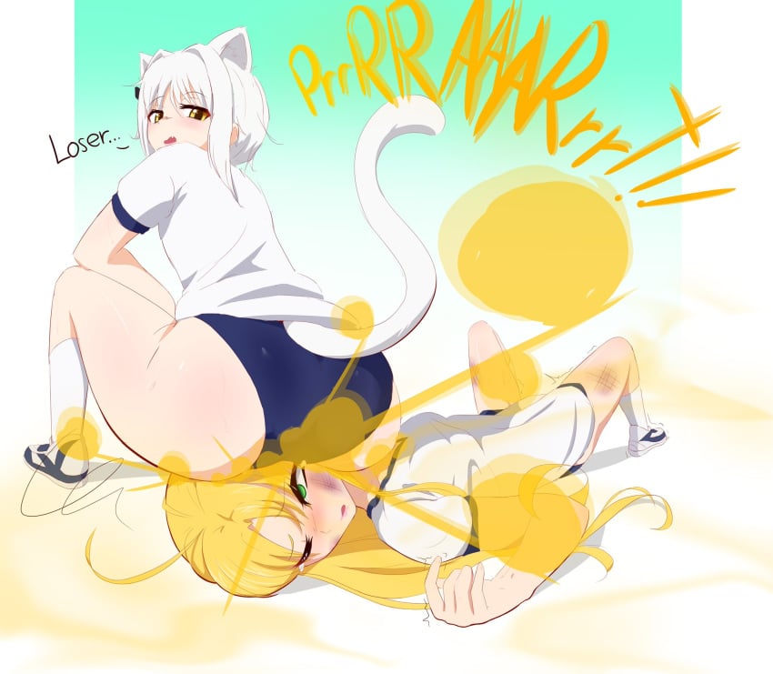 1girls ass breppy_(artist) cat_ears cat_tail catgirl facesitting fart fart_cloud fart_fetish farting farting_in_face farting_on_face high_school_dxd kemonomimi koneko_toujou schoolgirl