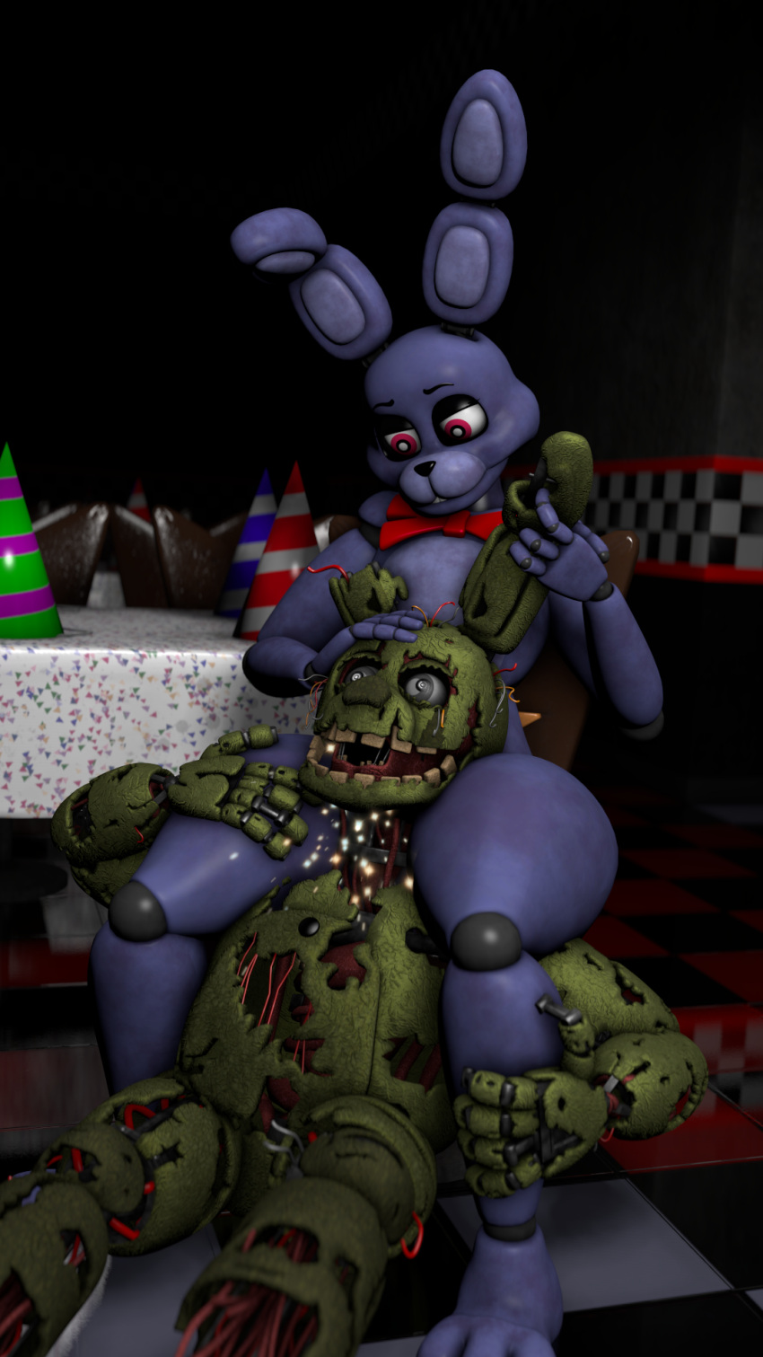 animatronic bonnie_(fnaf) femboy five_nights_at_freddy's headscissor meme robot source_filmmaker sparks spring_bonnie spring_bonnie_(fnaf) springtrap springtrap_(fnaf)