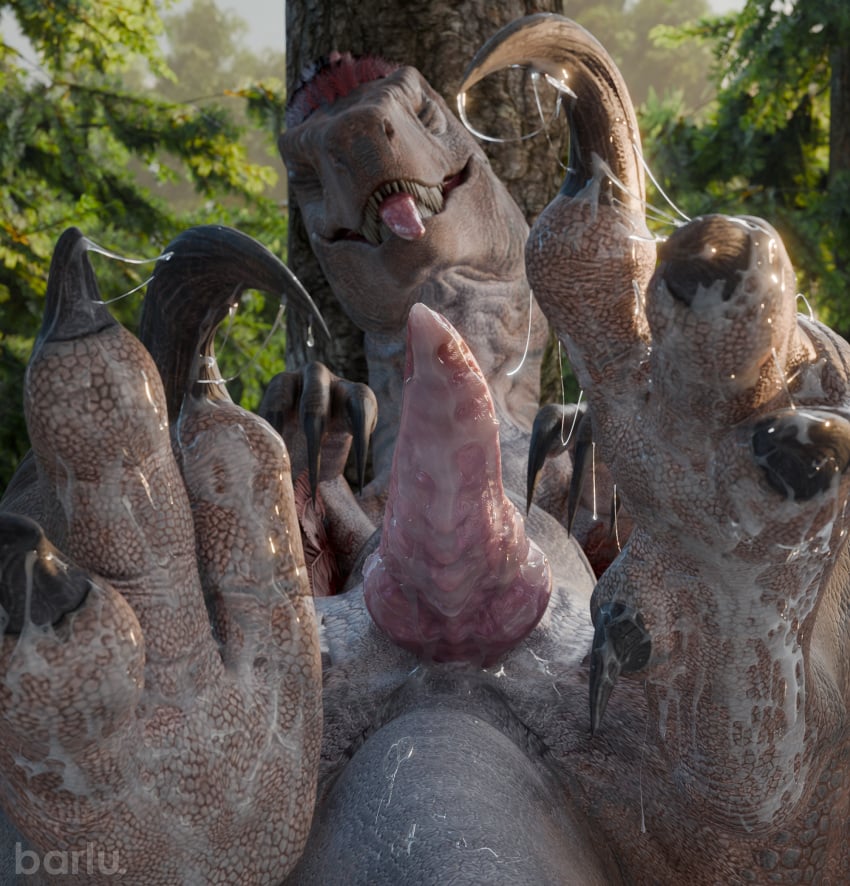 3d_(artwork) animal_genitalia anus ark_survival_evolved barlu bodily_fluids claws cum cum_in_slit cum_on_hand cum_on_penis day depth_of_field digital_media_(artwork) dinosaur dromaeosaurid erection feather_hair feathers feral genital_fluids genital_slit genitals hi_res holding_penis integlol looking_at_viewer lying male on_back open_mouth outside penis presenting presenting_penis pseudo_hair reptile scales scalie slit solo tail_feathers tapering_penis teeth theropod tongue velociraptor white_body white_feathers white_scales